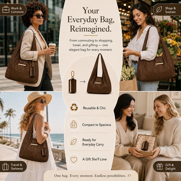 Last Day Sale — Up to 70% OFF | 👜✨Foldable Shopping Bag Keychain Eco-Friendly Reusable Tote Bag