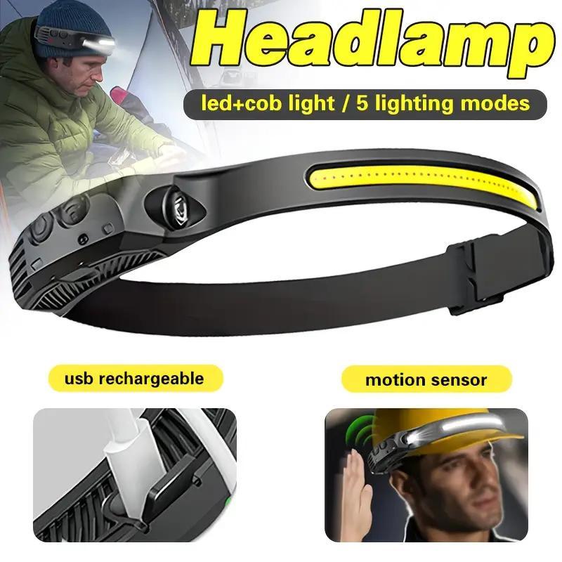 Rechargeable Headlamp with 230° Wide-Angle LED and Motion Sensor