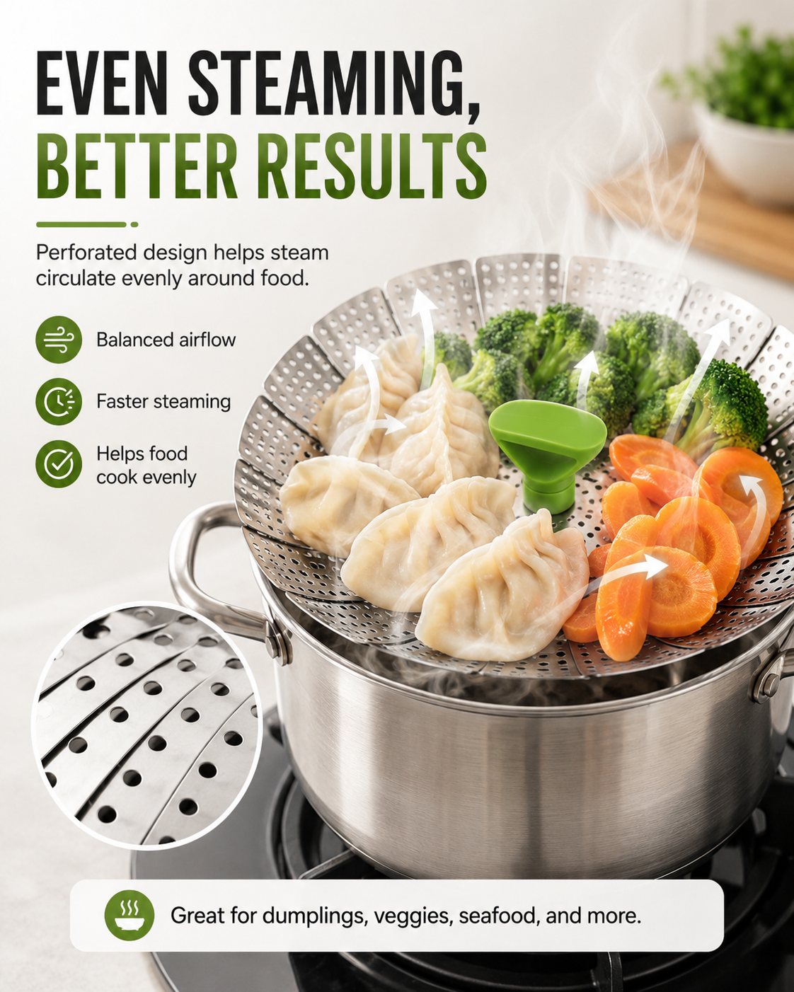 Last Day Sale — Up to 70% OFF | Expandable Stainless Steel Steamer Basket | Foldable Pot Insert