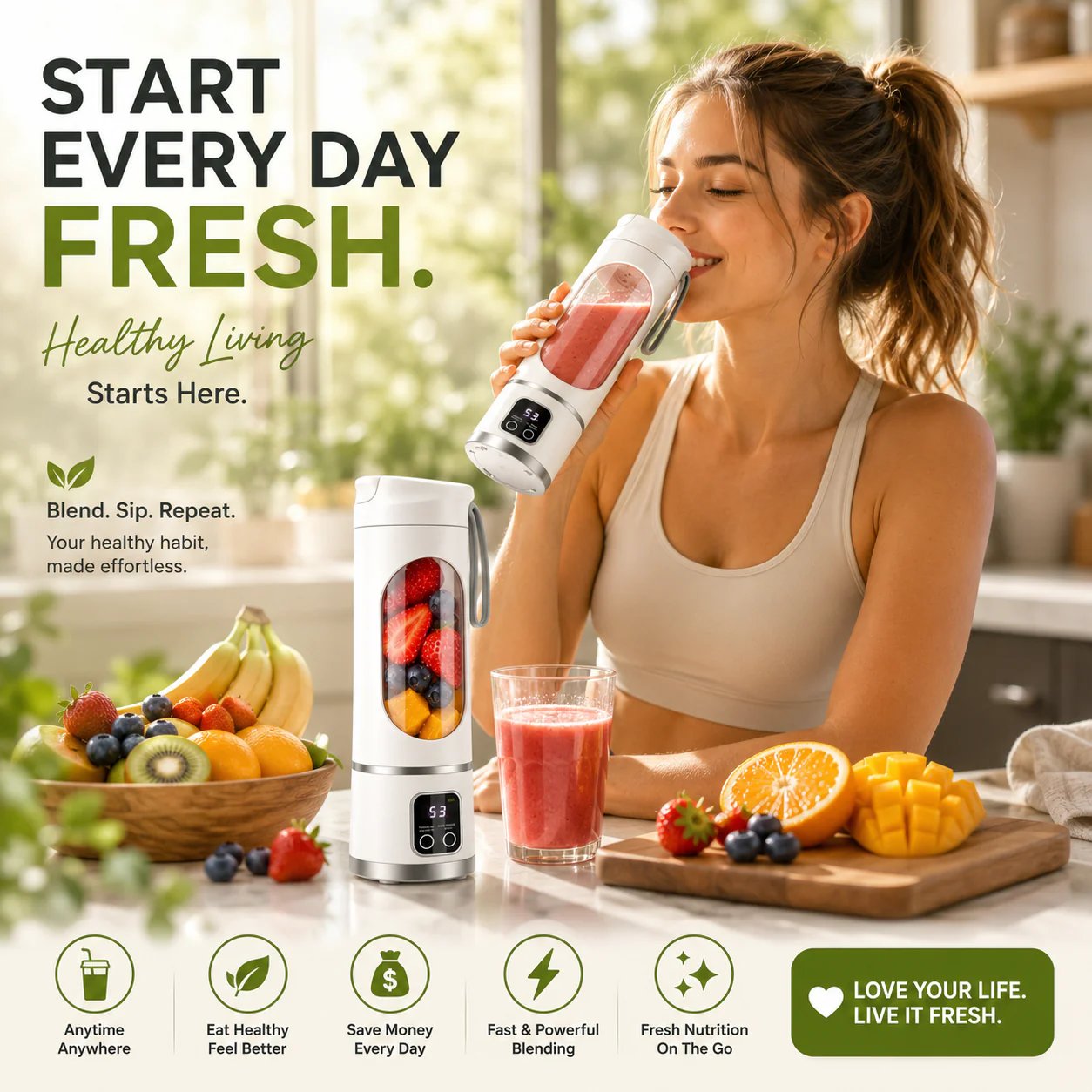 Healthy lifestyle with portable blender