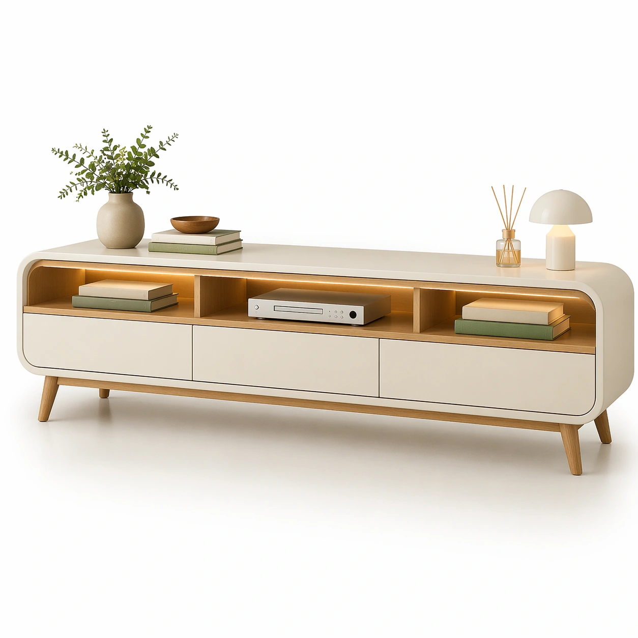 H?ngende TV-Kommode Wei? mit Holzdetails-Woodentra