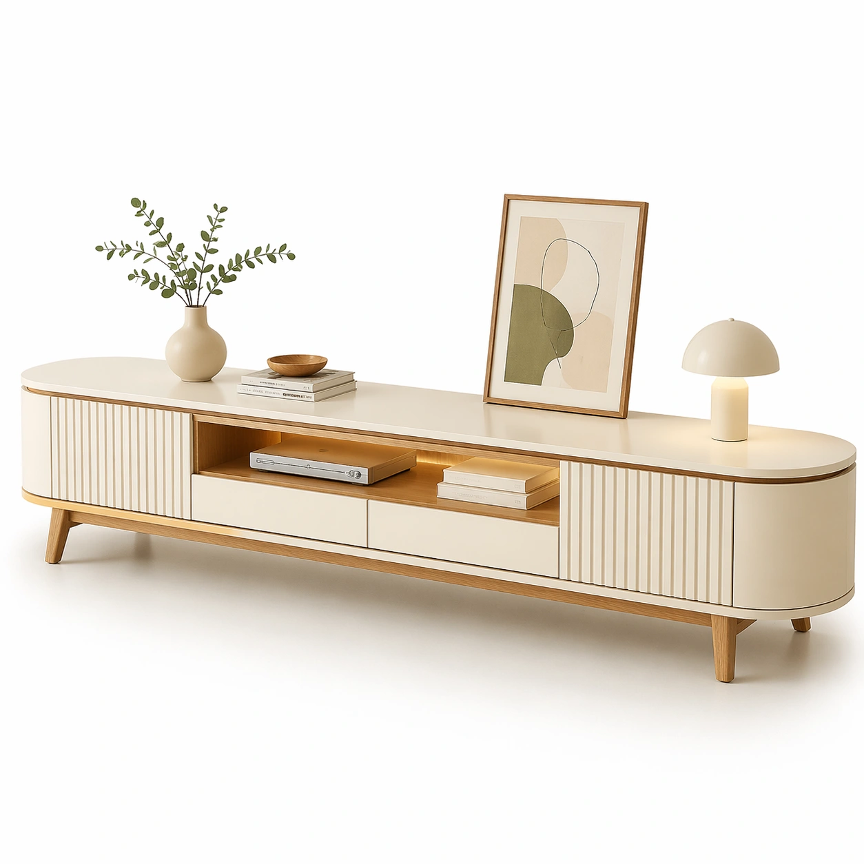 H?ngende TV-Kommode Creme mit offenen F?chern-Woodentra