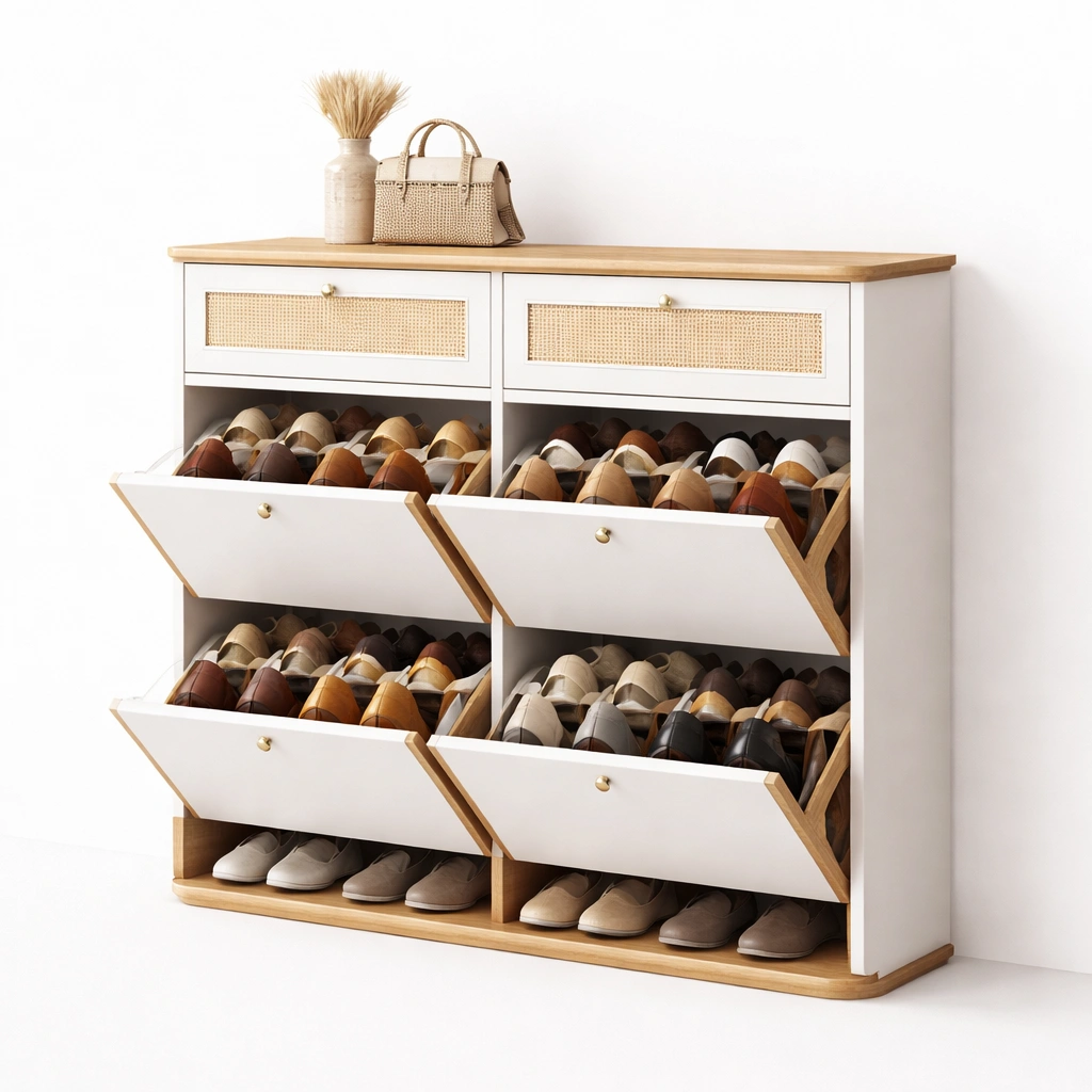 Schuhschrank mit vier Klappt�ren und Schubladen-Woodentra