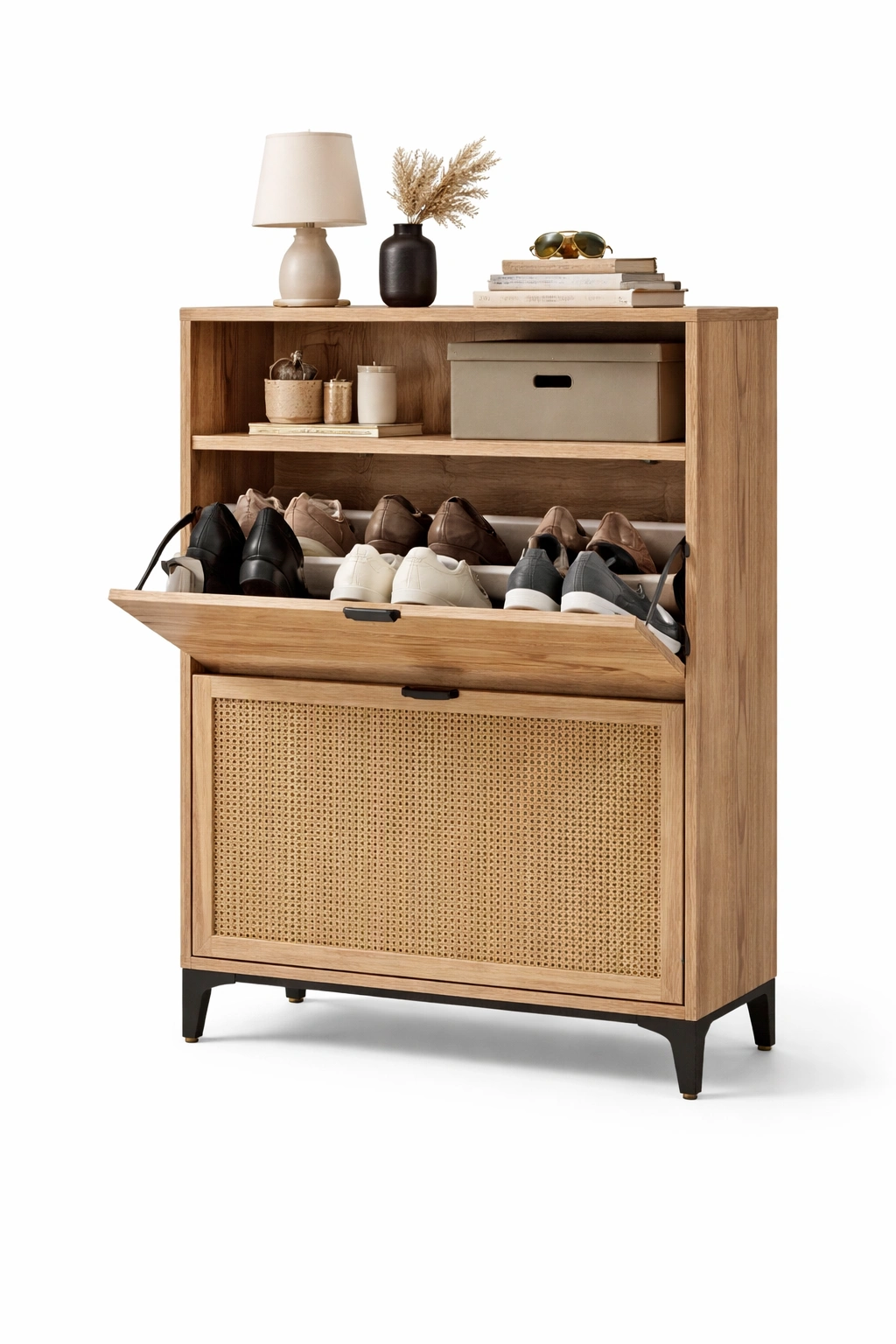 Schuhschrank mit zwei T�ren und geteilten Ablagen-Woodentra