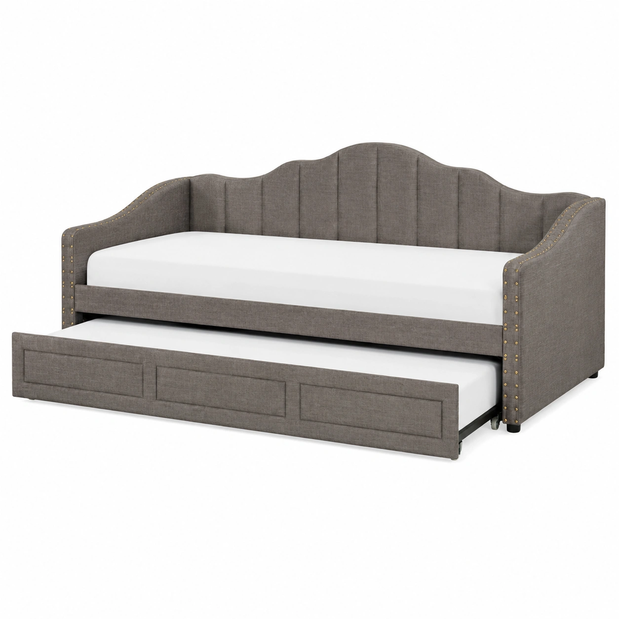 Sofa Cama Nido Tapizado Gris Moderno con Respaldo Ondulado-CasaLunex