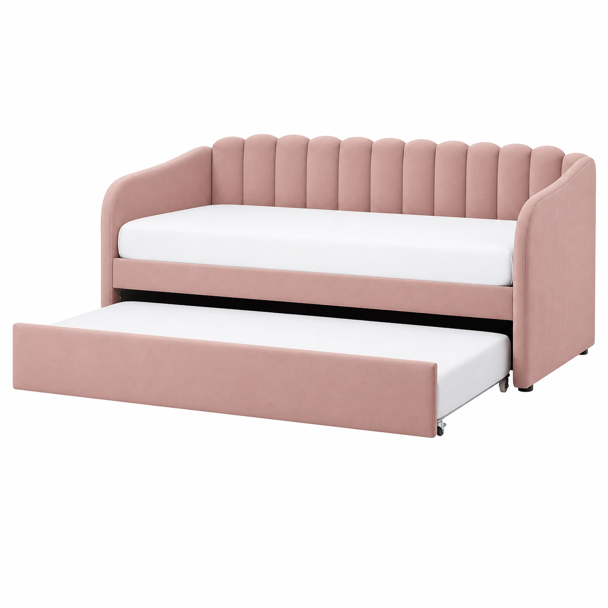 Sofa Cama Tapizado con Cama Nido Extraible Rosa Moderno-CasaLunex