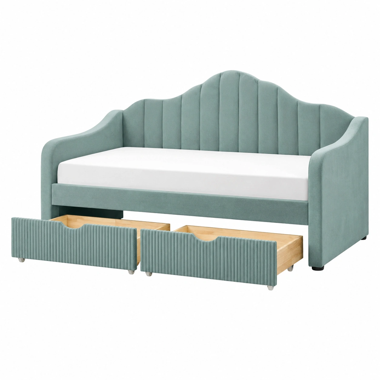 Sofa Cama Infantil Tapizado con Cajones de Almacenamiento Verde Menta-CasaLunex