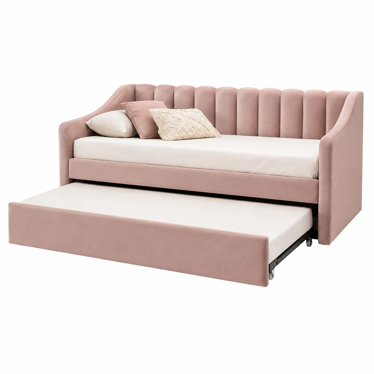 Sofa Cama Tapizado Rosa con Cama Extraible y Respaldo Acolchado-CasaLunex