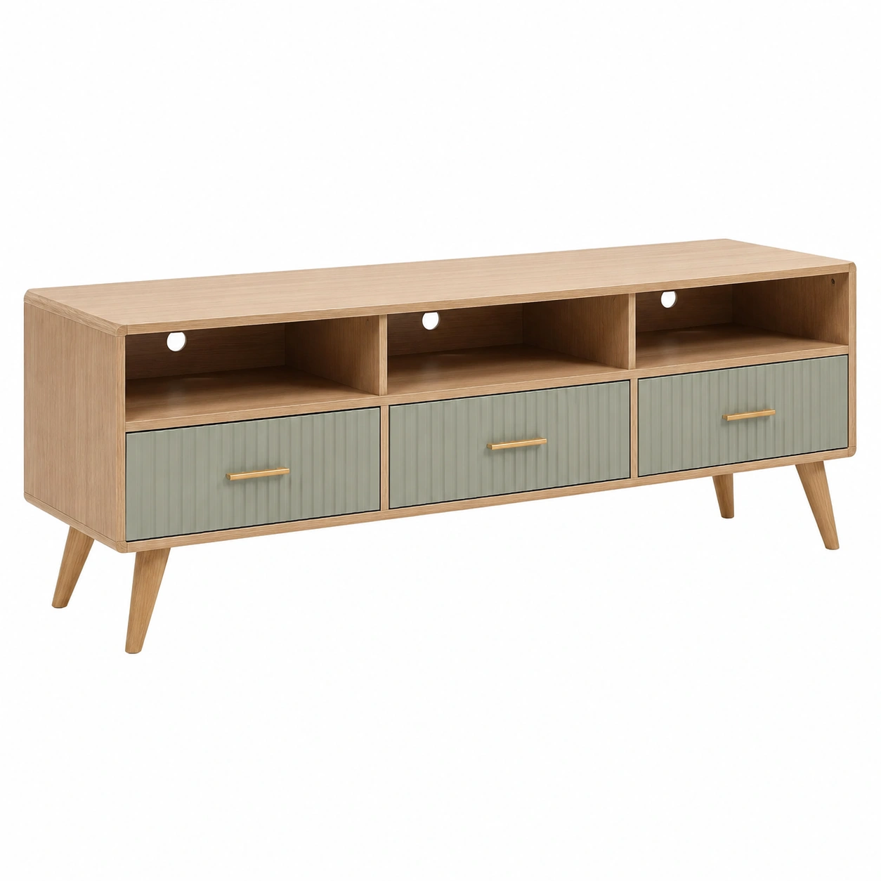Mueble TV Nordico Roble Natural con Cajones Verde Salvia-CasaLunex