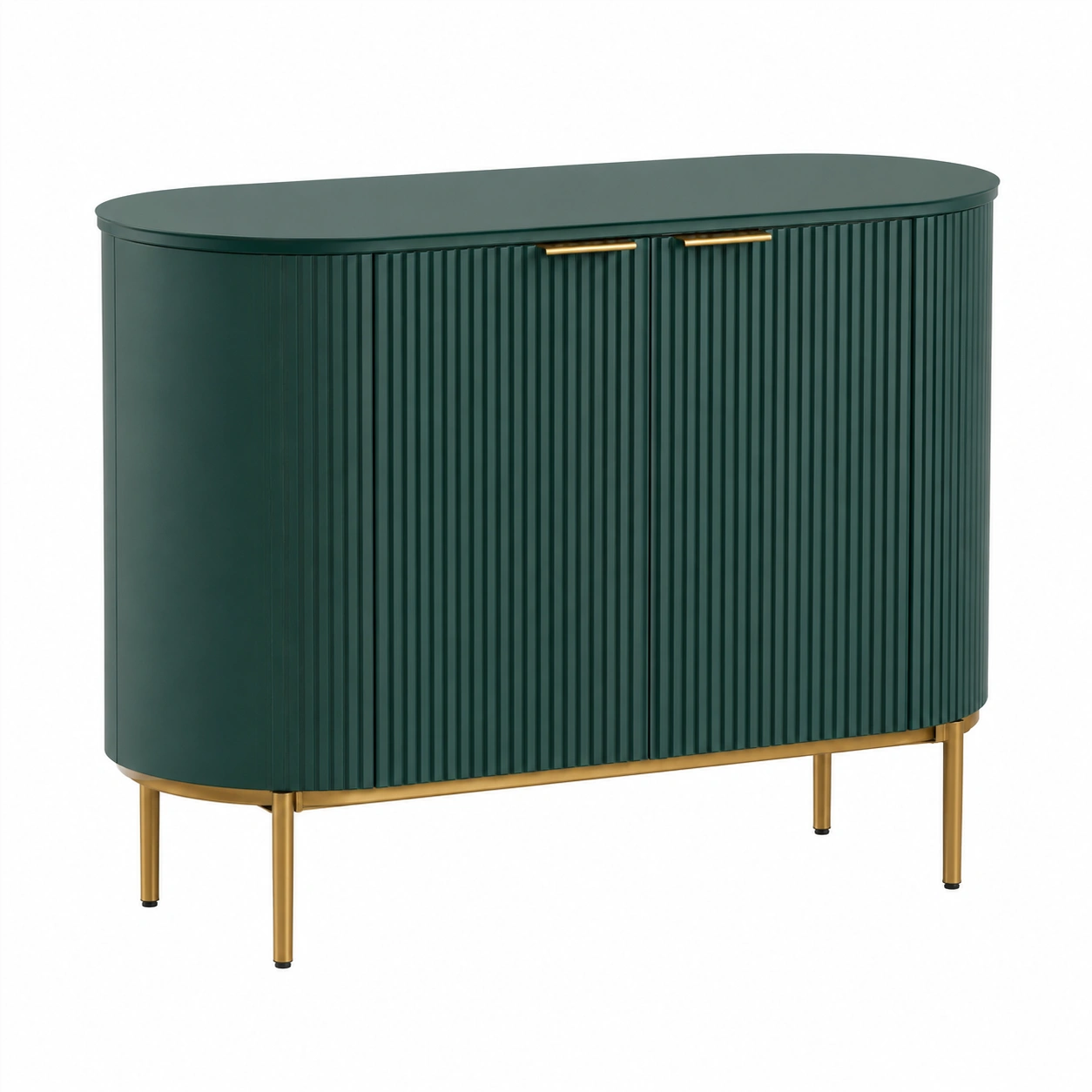 Aparador Moderno Verde Oscuro con Diseno Curvo y Patas Doradas-CasaLunex