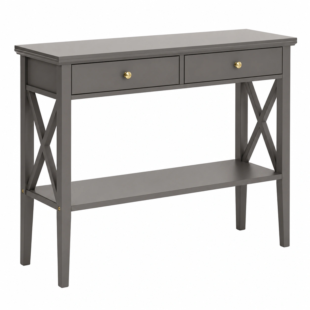 Mesa Consola Moderna Gris con 2 Cajones y Estante Inferior-CasaLunex