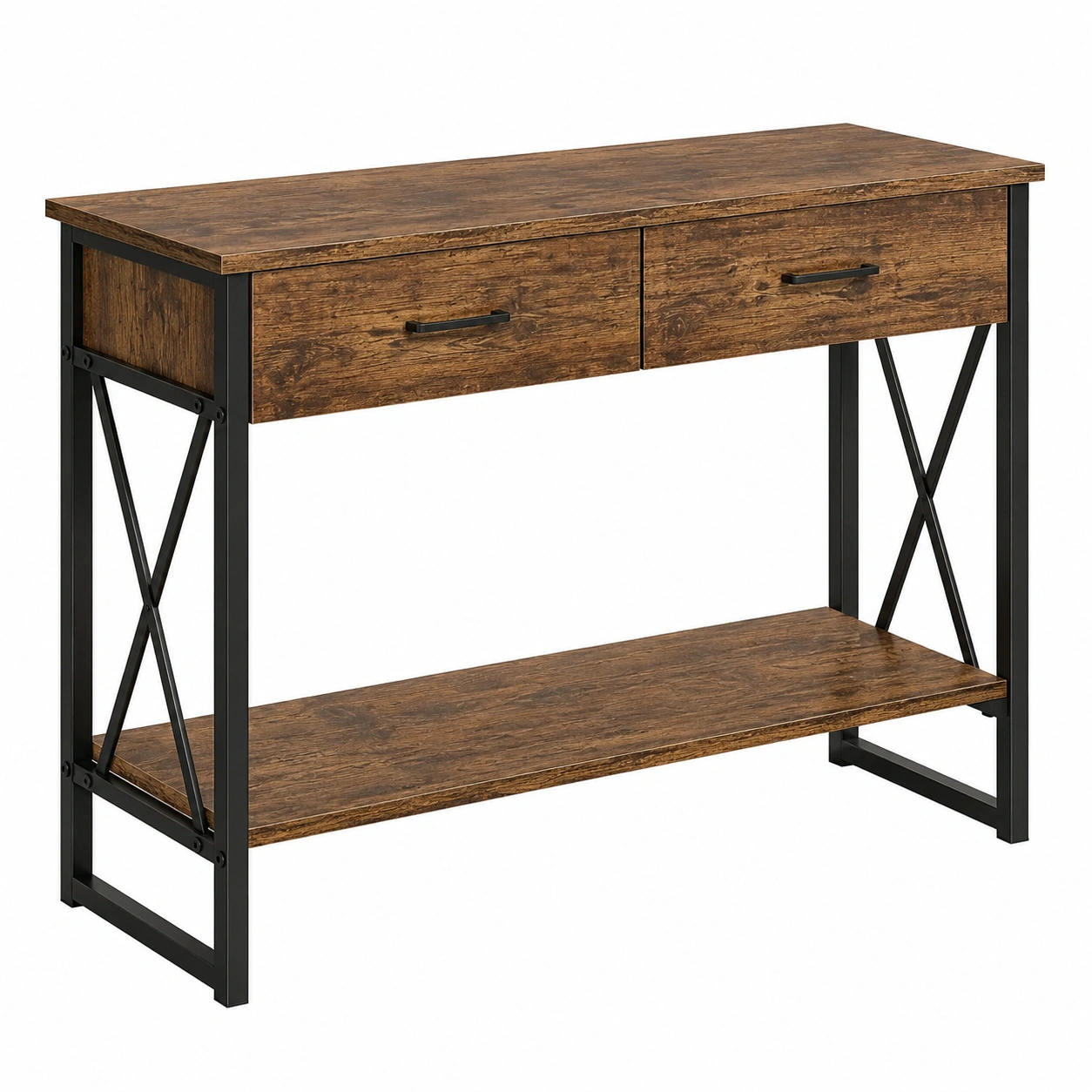 Mesa Consola Rustica con 2 Cajones y Estante Inferior-CasaLunex