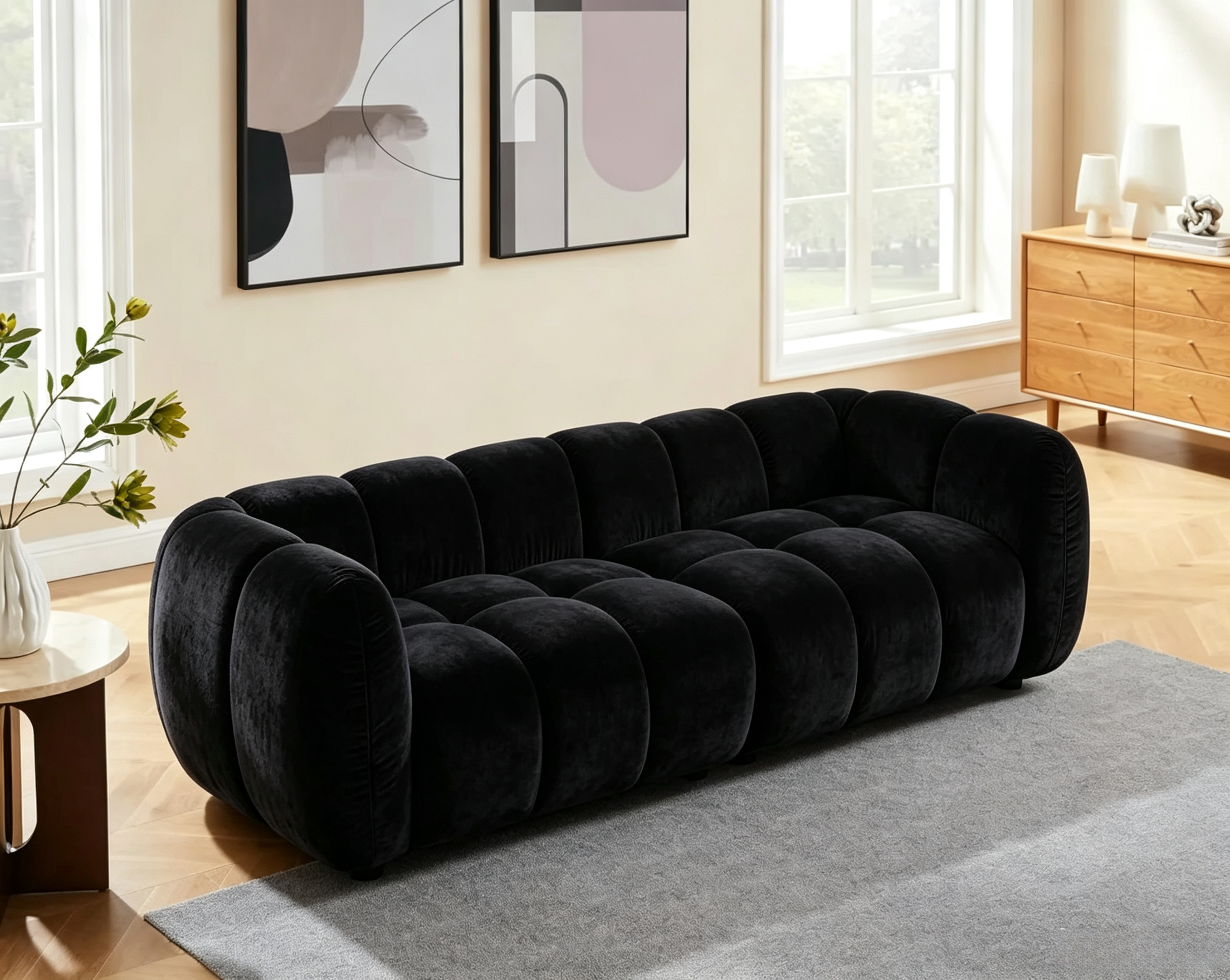 88" Oversized Boucle Sofa, Upholstered Tufted Cloud Couch, Camel