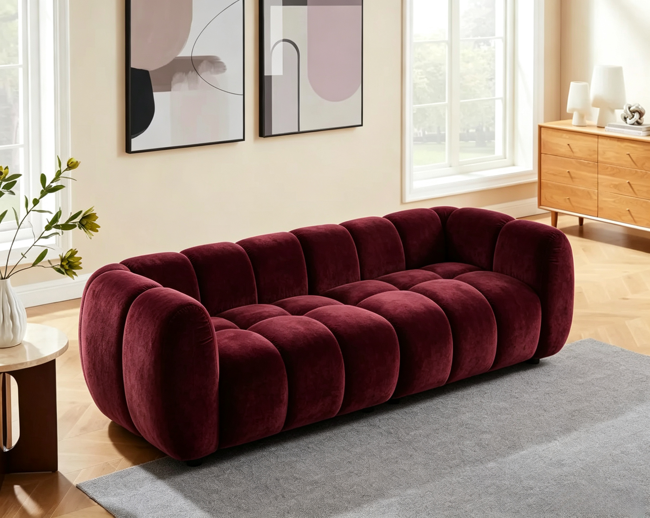 88" Oversized Boucle Sofa, Upholstered Tufted Cloud Couch, Camel