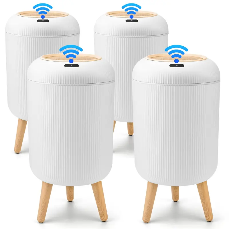 Pukomc Smart Motion Sensor Waterproof Trash Can, Automatic Touchless Waste Bin for Bathroom, Bedroom and Office, Space-Saving Nordic Design