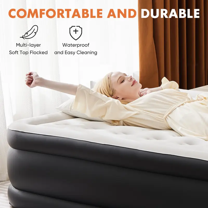 Sweetcrispy Inflatable Air Mattress (Inflatable Bed Mattresses) with Built-in High-Capacity Pump, Double Height, Non-Slip Bottom, 660 lbs Weight Capacity, Portable for Camping, Home Use