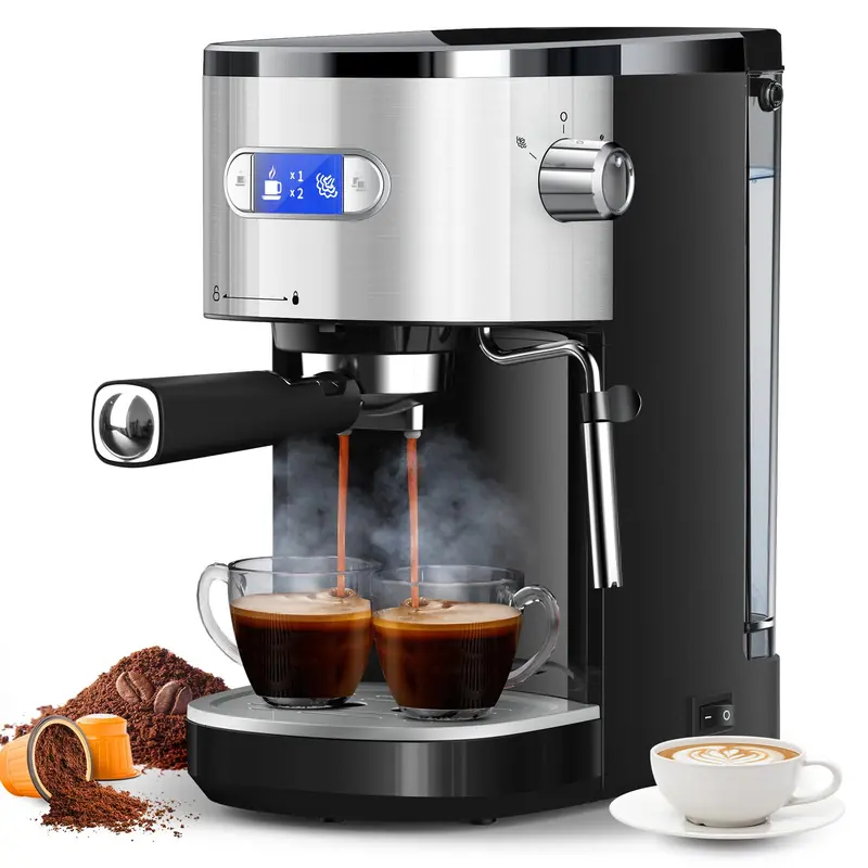 20 Bar Semi-Automatic Espresso Machine with Milk Frother Steam Wand, Capsule Compatible, 45 oz Removable Water Tank for Cappuccino & Latte, 1350W