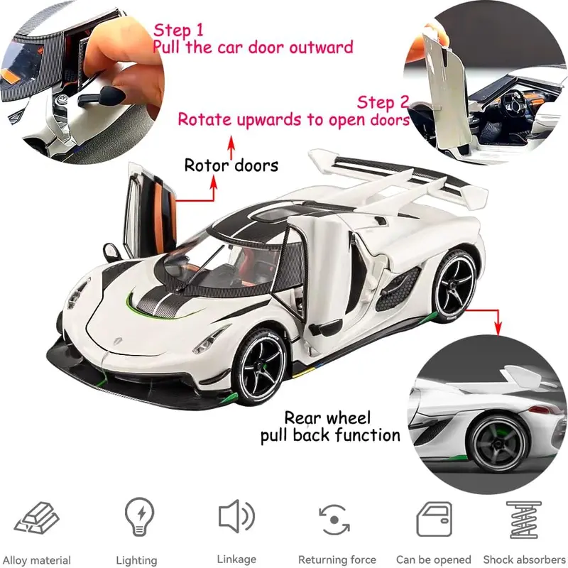 1/24 Scale Koenigsegg Jesko Therija Alloy Diecast Collectible Toy Car Model, with Sound and Light Effects, for 36 Months-12 Years Old Kids