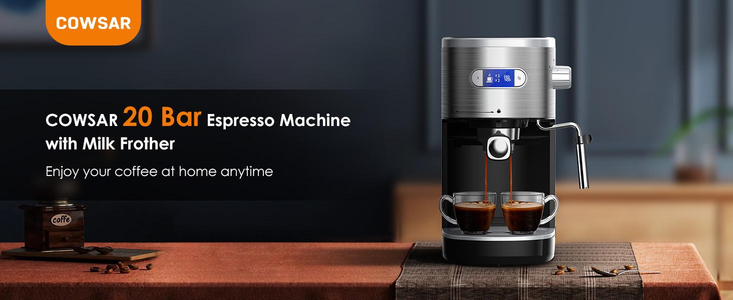【SummerVibes】COWSAR Espresso Machine 20 Bar, Semi-Automatic Coffee Maker with Milk Frother Steam Wand, Nespresso Capsule Compatible, 45 oz Removable Water Tank for Cappuccino, Latte, Home,1350W