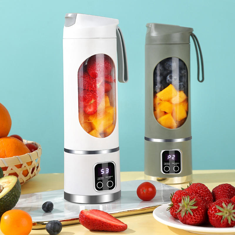 Portable Rechargeable Ice-Crushing Electric Juicer Cup with LCD Display, 400ml Capacity Orange Juicer for Home & Commercial Use