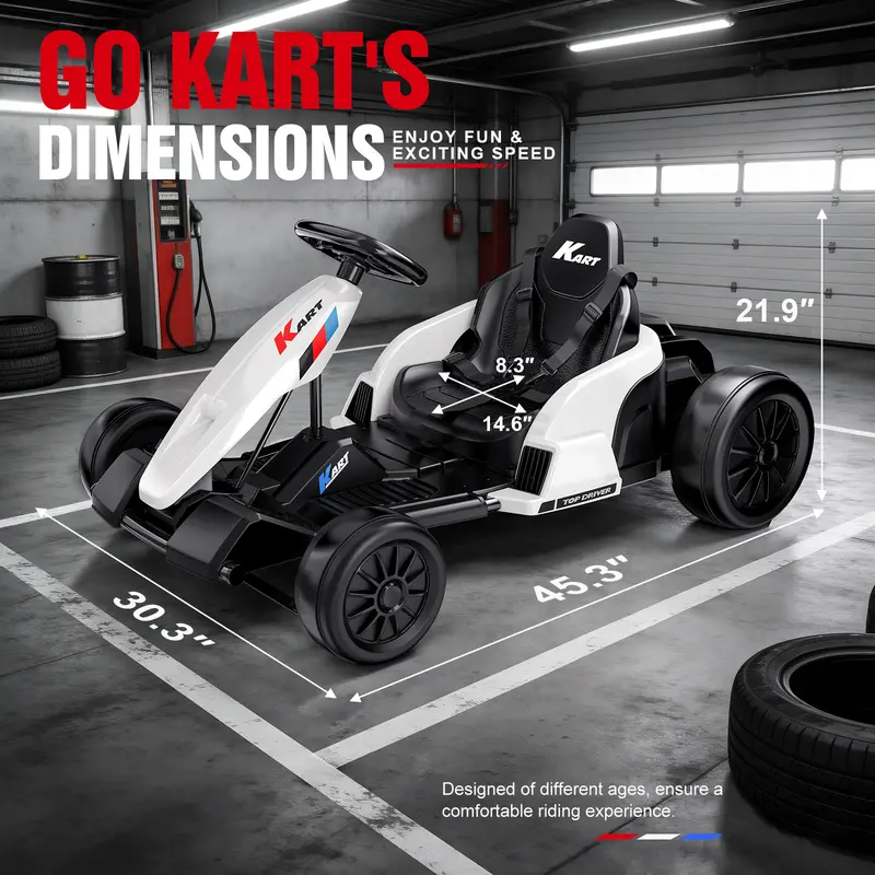 Akeleo 24V Electric Drift Go Kart for Kids (3–8 Years) – Rear-Wheel Drive, One-Button Start, MP3 Music, Supercar Frame & Safety Seat Belt