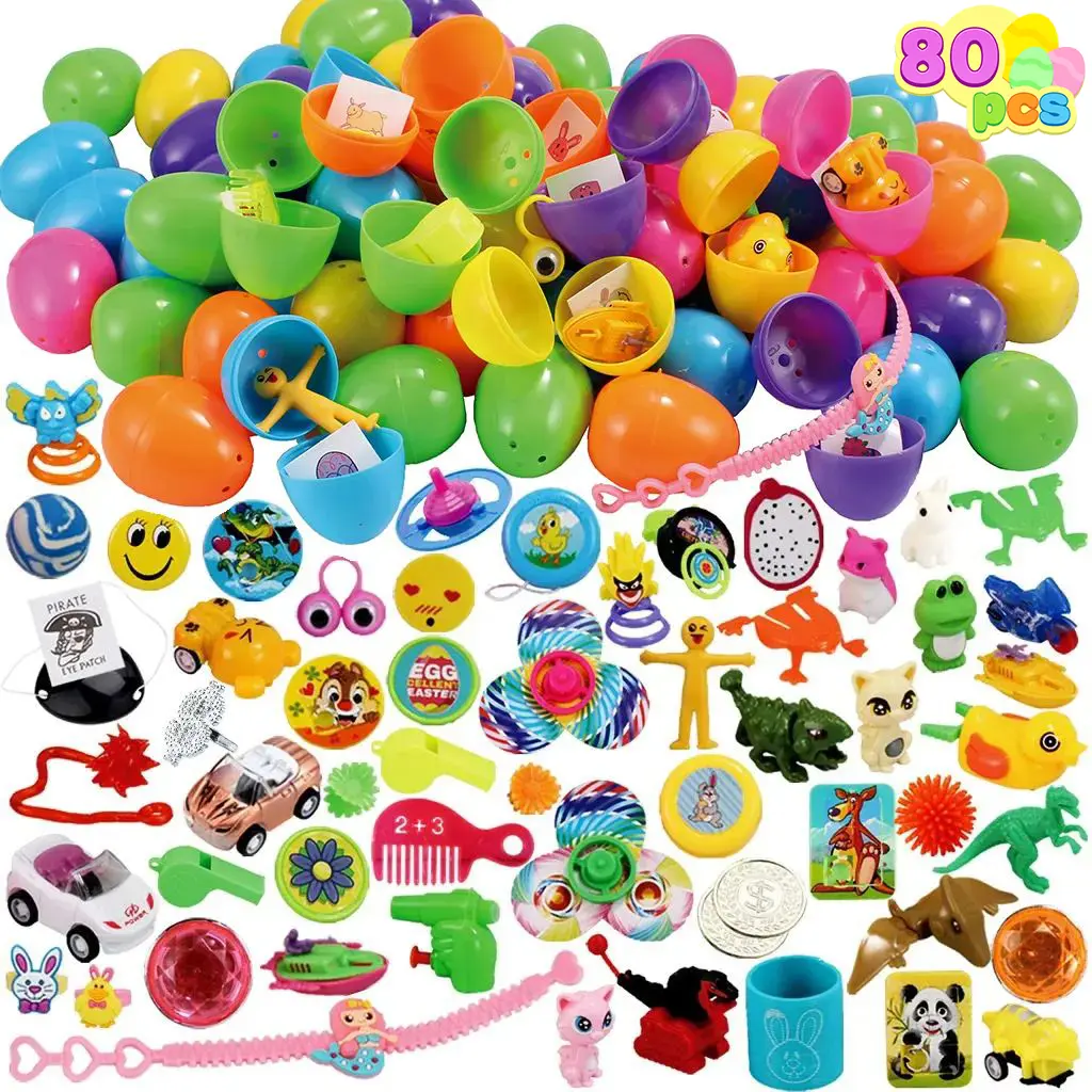 36pcs/48pcs/60pcs/80pcs/100pcs/120pcs/144pcs/160pcs/200pcs Prefilled Easter Eggs Toys and Stickers for Easter Egg Hunt, Filled with Toys Party Favors for Kids Boys Girls Easter Eggs Hunt, Basket Stuffers Fillers, Easter Egg Dye Decoration Kit