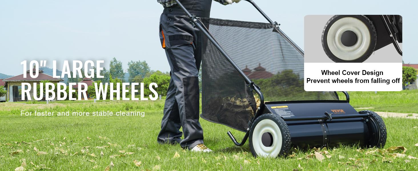 【fathersdaygift】VEVOR Push Lawn Sweeper 26 Inch Leaf & Grass CollectorStrong Rubber Wheels & Heavy Duty Thickened Steel Durable to Use with Large Capacity 7 ft&sup3; Mesh Collection Bag4 Spinning Brushes