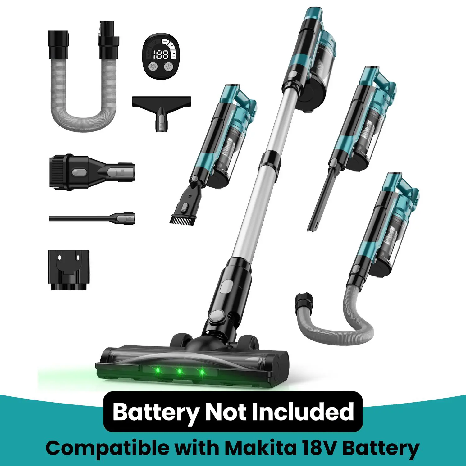 【Father's Day Gifts】 350W Cordless Vacuum Cleaner for Milwaukee M18 Battery/for Dewalt 20v Battery/ for Makita 18V Battery, 35kPa Brushless Lightweight Stick Vacuum with 3 Mode Suction, 6 in 1 Stick Vacuum Cleaner with HEPA TOr Floor, Carpet, Car