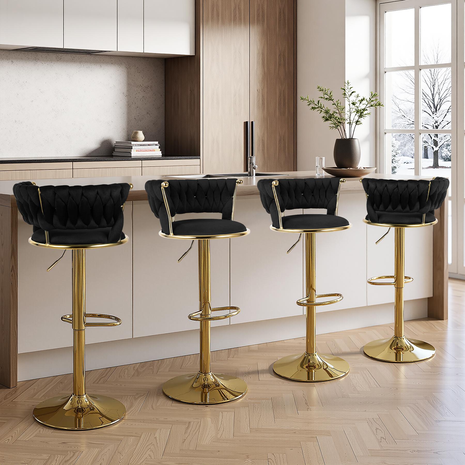 Velvet Bar Stools, Counter Height Bar Stools with Low Back, Gold Swivel Bar Stool for Kitchen Island, 360&deg; Swivel Bar Chairs for Kitchen Island,Bar Pub