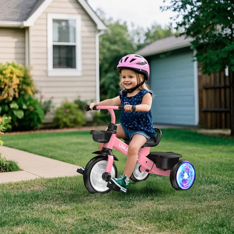 Umatoll Tricycle for Toddlers 2-5 Year Old boy&gril gifts，2-5 Year Birthday gifts, Adjustable Toddler Bike with Light Up Wheels Durable Carbon Steel Frame & Dual Baskets for Outdoor Fun，babies Christmas gifts, #DealsForYouDays