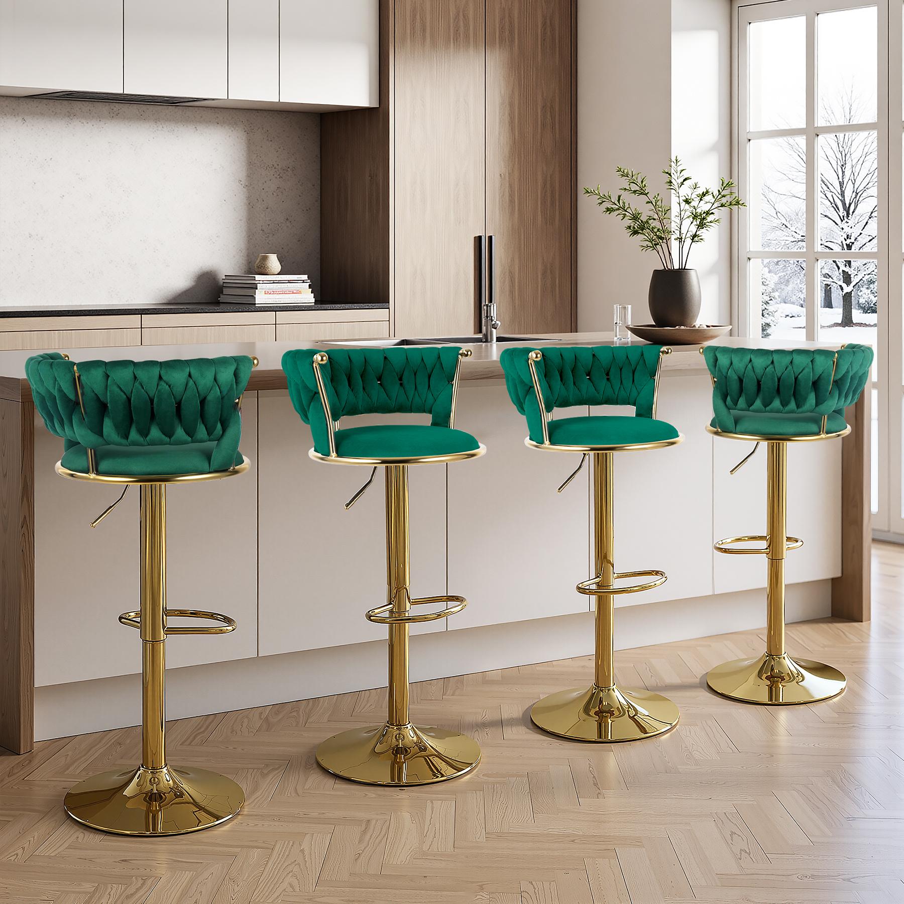 Velvet Bar Stools, Counter Height Bar Stools with Low Back, Gold Swivel Bar Stool for Kitchen Island, 360&deg; Swivel Bar Chairs for Kitchen Island,Bar Pub