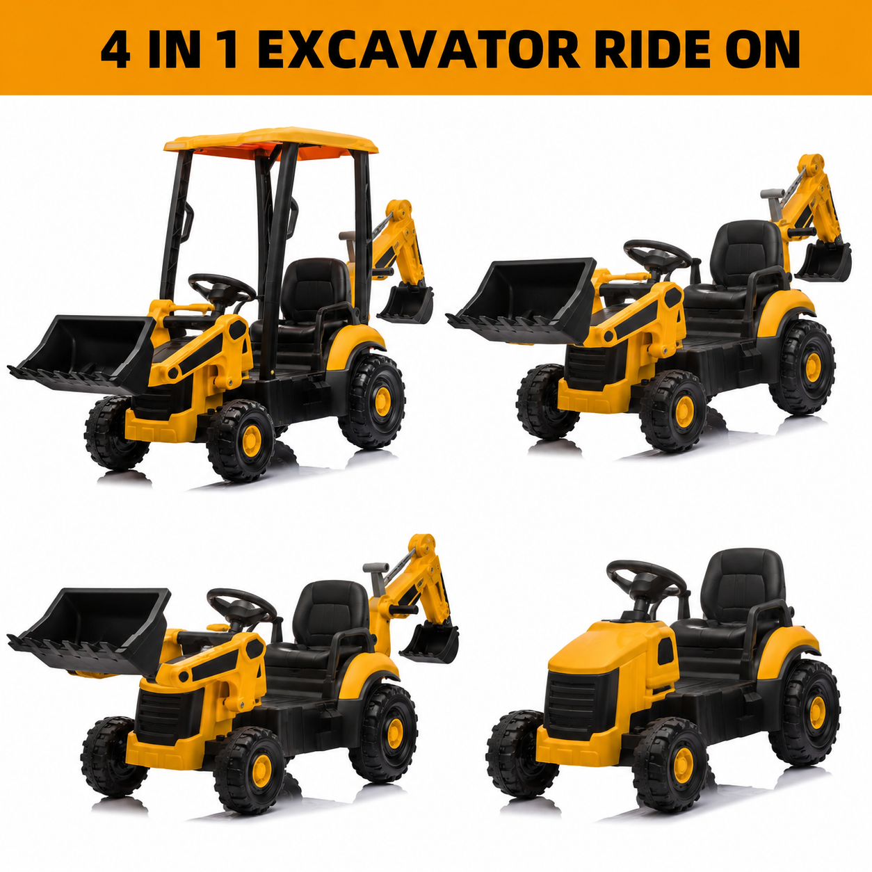 12V Kids Ride-On Excavator, Battery Powered Backhoe Digger with 2.4G Remote Control, Adjustable Front Loader & Rear Digger, Electric Construction Toy for Toddlers 3–6 Years Old