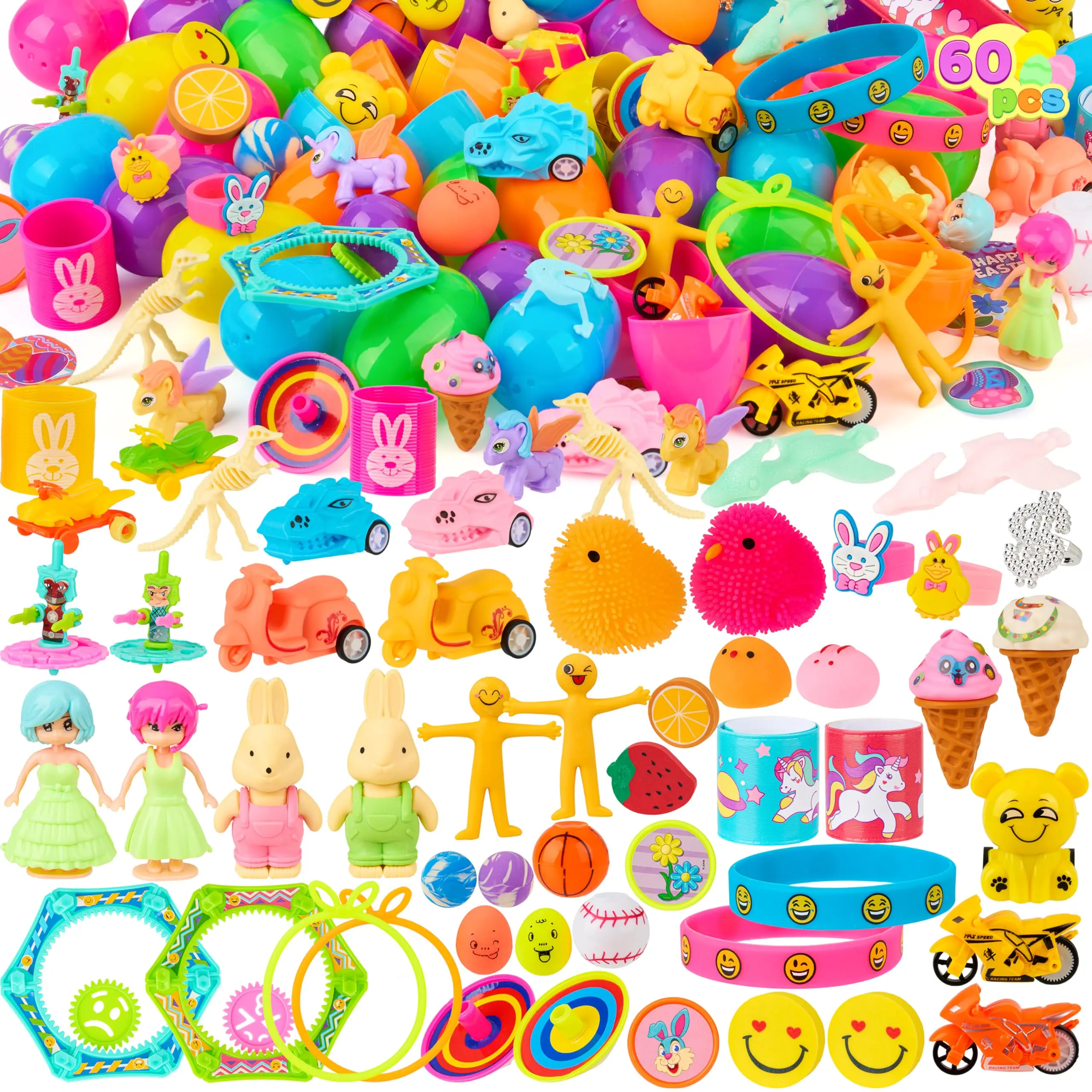 36pcs/48pcs/60pcs/80pcs/100pcs/120pcs/144pcs/160pcs/200pcs Prefilled Easter Eggs Toys and Stickers for Easter Egg Hunt, Filled with Toys Party Favors for Kids Boys Girls Easter Eggs Hunt, Basket Stuffers Fillers, Easter Egg Dye Decoration Kit