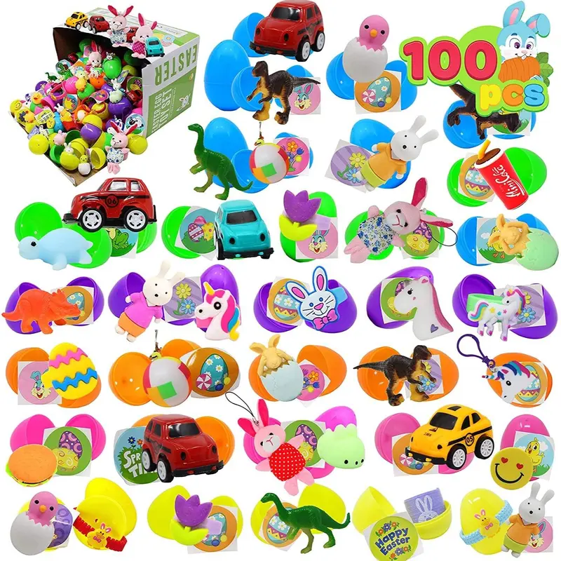 36pcs/48pcs/60pcs/80pcs/100pcs/120pcs/144pcs/160pcs/200pcs Prefilled Easter Eggs Toys and Stickers for Easter Egg Hunt, Filled with Toys Party Favors for Kids Boys Girls Easter Eggs Hunt, Basket Stuffers Fillers, Easter Egg Dye Decoration Kit
