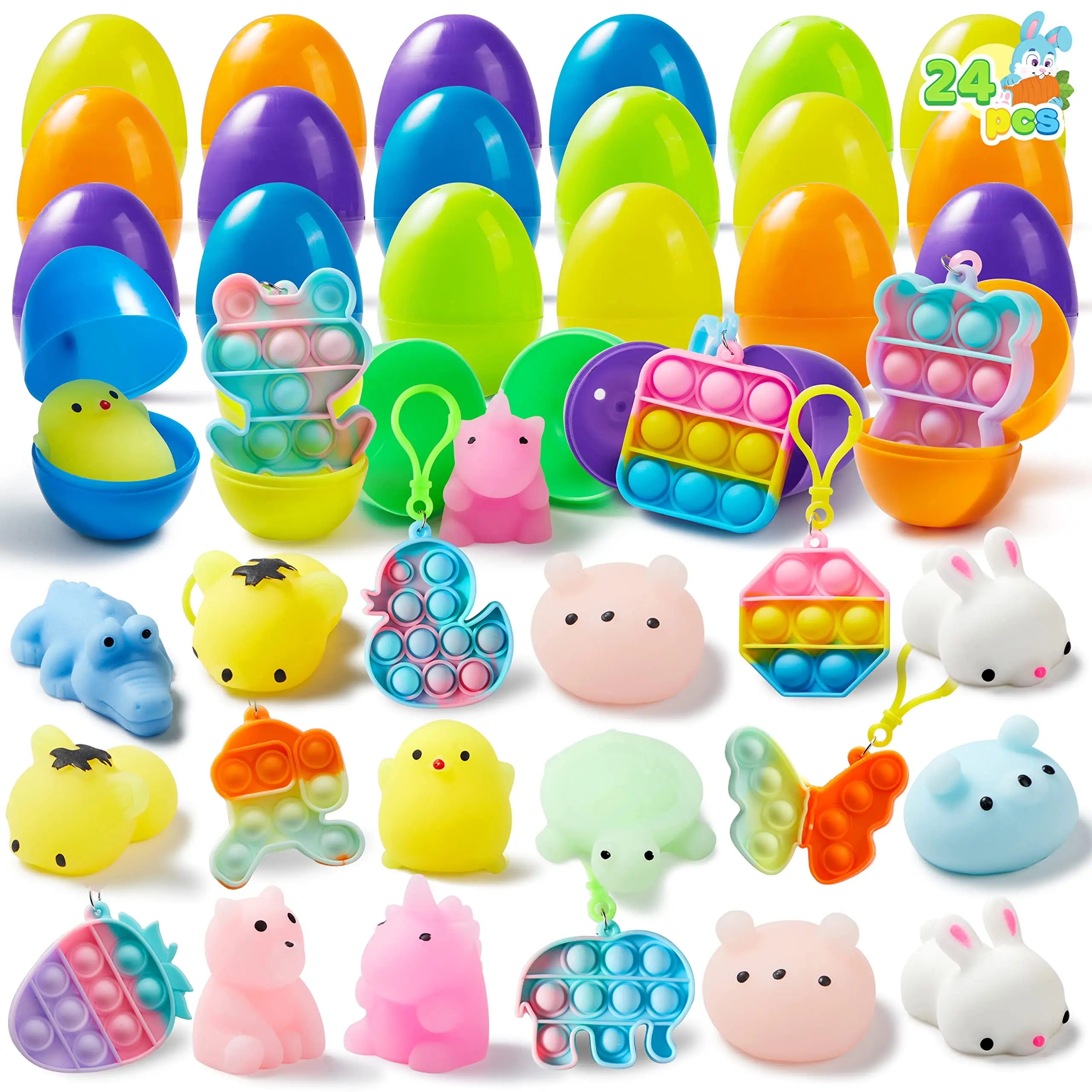 36pcs/48pcs/60pcs/80pcs/100pcs/120pcs/144pcs/160pcs/200pcs Prefilled Easter Eggs Toys and Stickers for Easter Egg Hunt, Filled with Toys Party Favors for Kids Boys Girls Easter Eggs Hunt, Basket Stuffers Fillers, Easter Egg Dye Decoration Kit