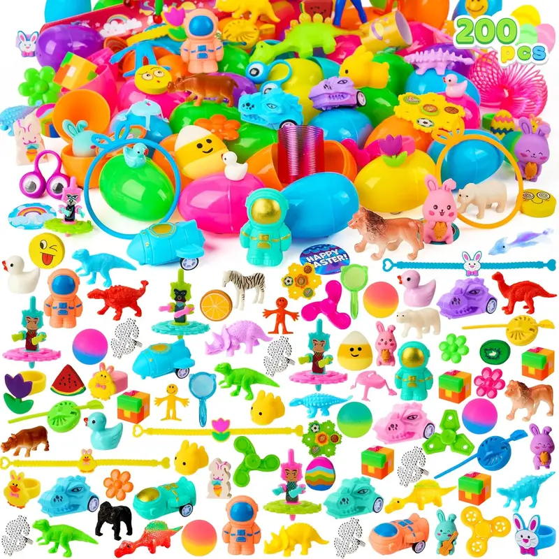 36pcs/48pcs/60pcs/80pcs/100pcs/120pcs/144pcs/160pcs/200pcs Prefilled Easter Eggs Toys and Stickers for Easter Egg Hunt, Filled with Toys Party Favors for Kids Boys Girls Easter Eggs Hunt, Basket Stuffers Fillers, Easter Egg Dye Decoration Kit