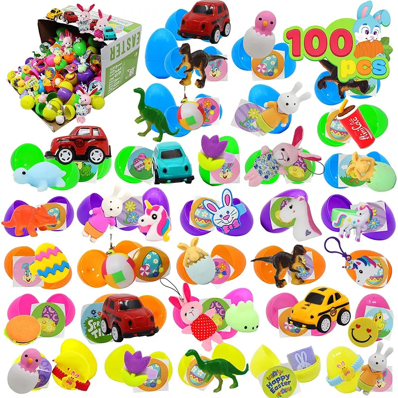 36pcs/48pcs/60pcs/80pcs/100pcs/120pcs/144pcs/160pcs/200pcs Prefilled Easter Eggs Toys and Stickers for Easter Egg Hunt, Filled with Toys Party Favors for Kids Boys Girls Easter Eggs Hunt, Basket Stuffers Fillers, Easter Egg Dye Decoration Kit