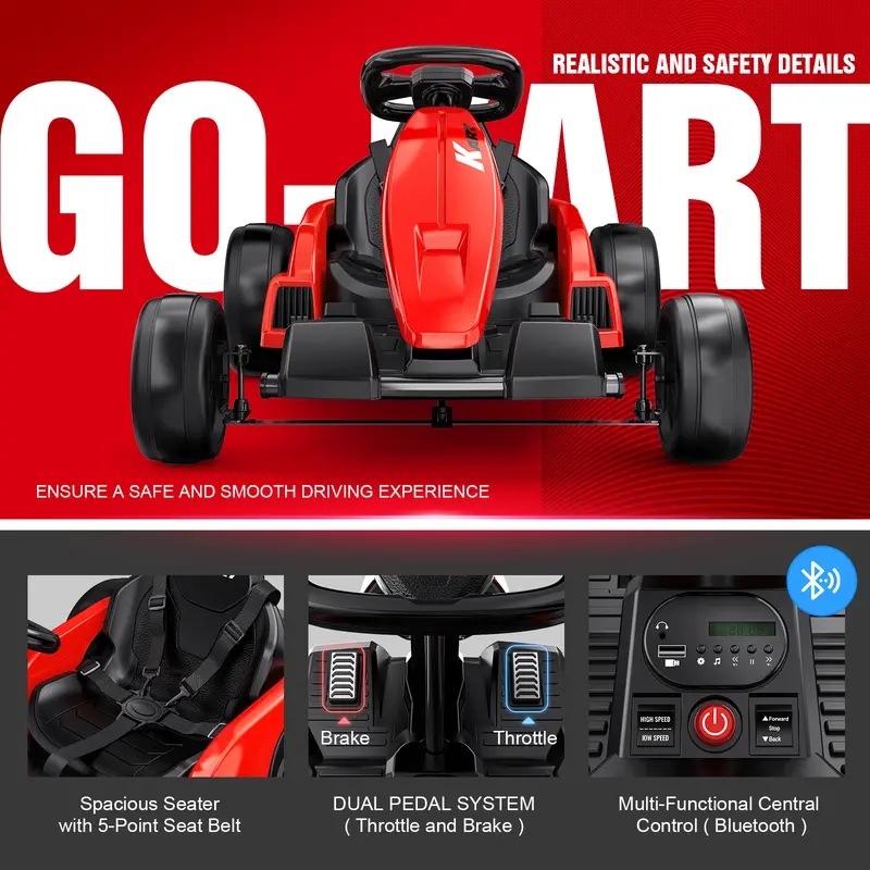Akeleo 24V Electric Drift Go Kart for Kids (3–8 Years) – Rear-Wheel Drive, One-Button Start, MP3 Music, Supercar Frame & Safety Seat Belt