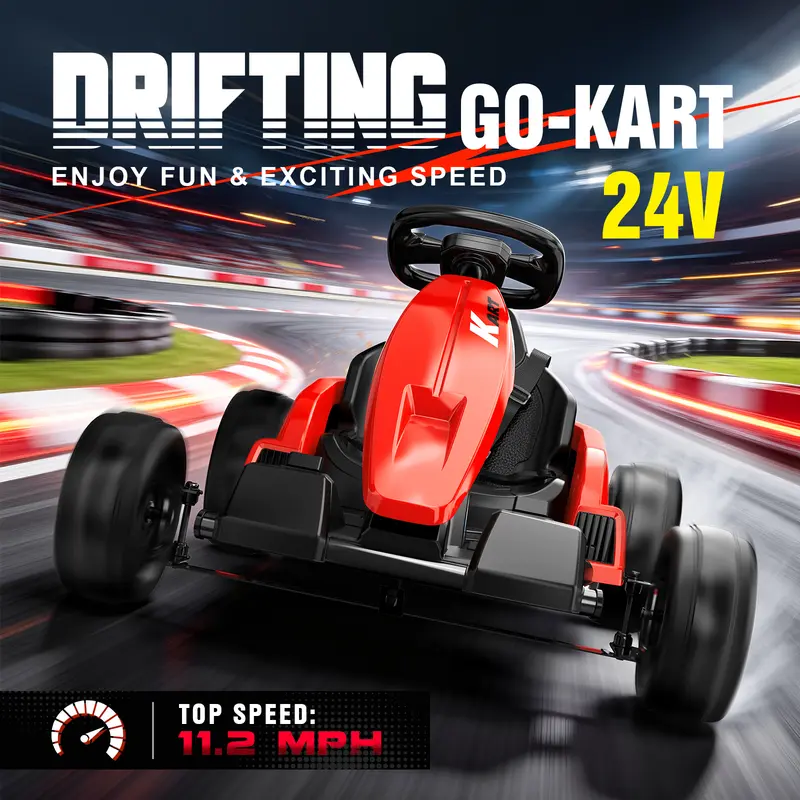 Akeleo 24V Electric Drift Go Kart for Kids (3–8 Years) – Rear-Wheel Drive, One-Button Start, MP3 Music, Supercar Frame & Safety Seat Belt