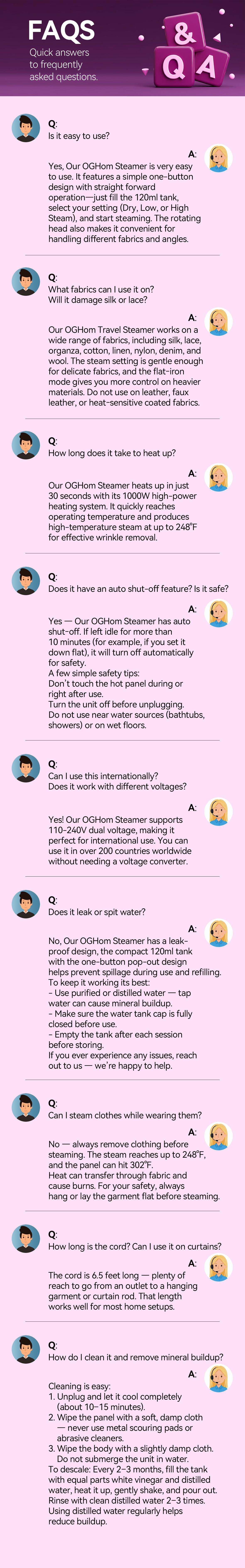 【SummerWins】OGHom Clothes Steamer, Travel Steamer, 2-in-1 Handheld Steamer, 110-240V Portable Clothing Steamer for Global Use, 30s Fast Heat-Up Wrinkle Remover for Global Use, 1000W Powerful Steam,  Lightweight , Travelers & Family, Summerwins
