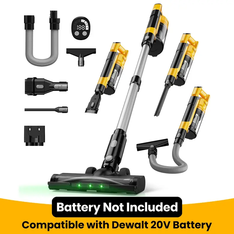 【Father's Day Gifts】 350W Cordless Vacuum Cleaner for Milwaukee M18 Battery/for Dewalt 20v Battery/ for Makita 18V Battery, 35kPa Brushless Lightweight Stick Vacuum with 3 Mode Suction, 6 in 1 Stick Vacuum Cleaner with HEPA TOr Floor, Carpet, Car
