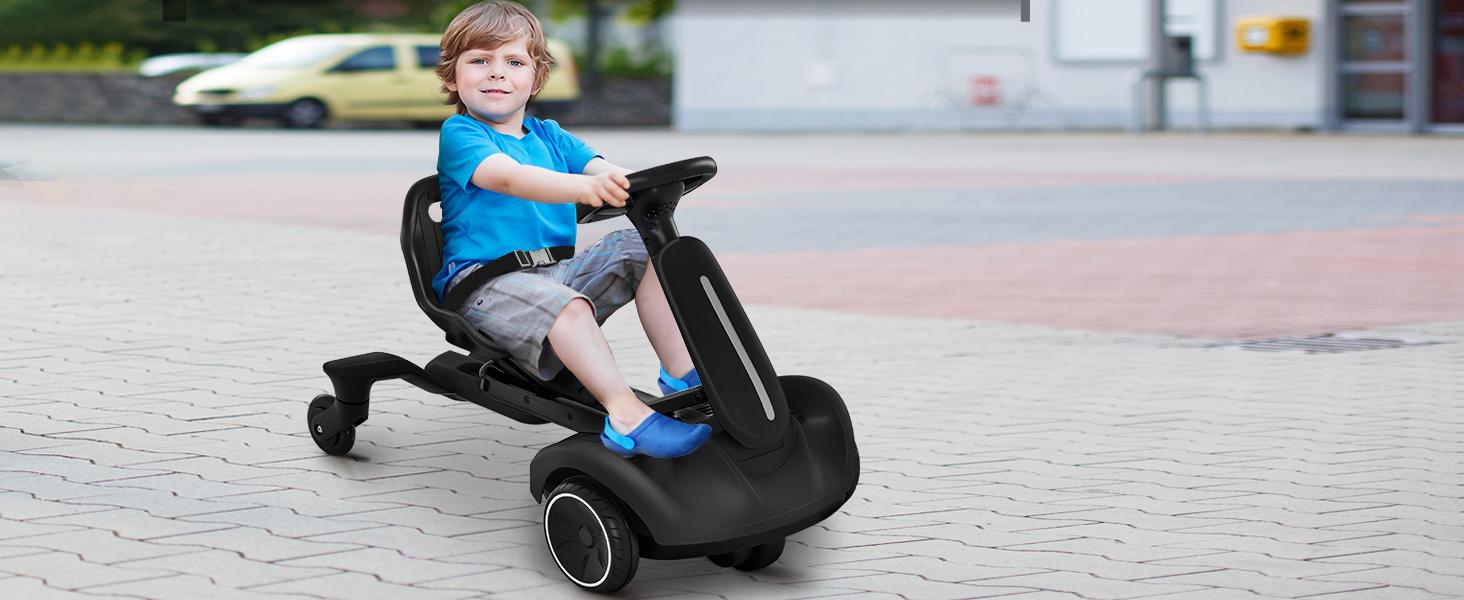 Costzon 6V Electric Ride On Car - Kids Drift Go Kart for 3+, 360-Degree Spin, 2-Position Adjustable Seat (Up-Down/Front-Back), 2.6-3 MPH Max Speed, Horn & Engine Sounds, Outdoor Kids Stuff, Cool Gifts for Toddlers, Kids Outdoor Play, Outdoor Gadgets