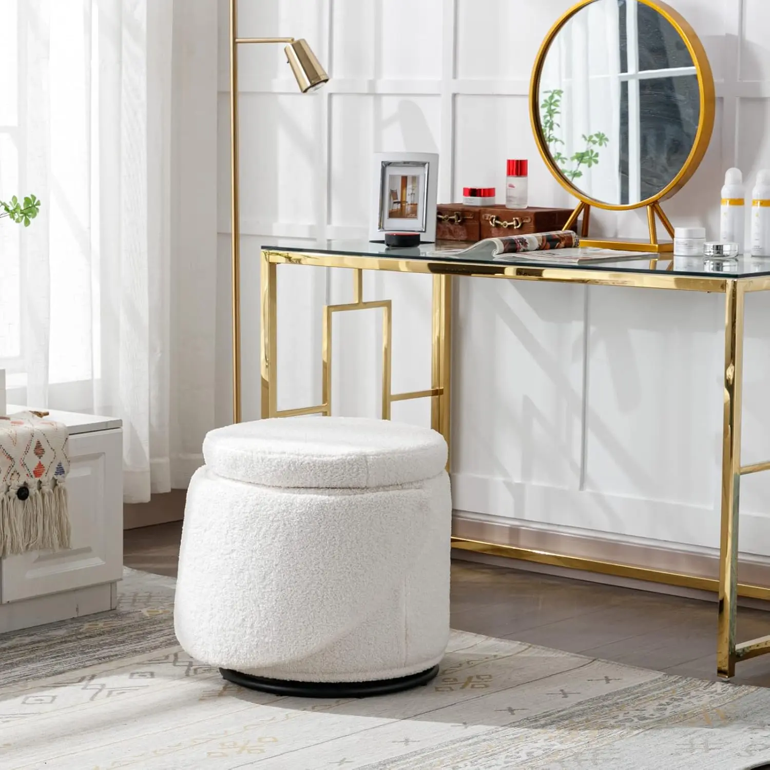 CHAIRUS 3-in-1 Sherpa Swivel Storage Stool