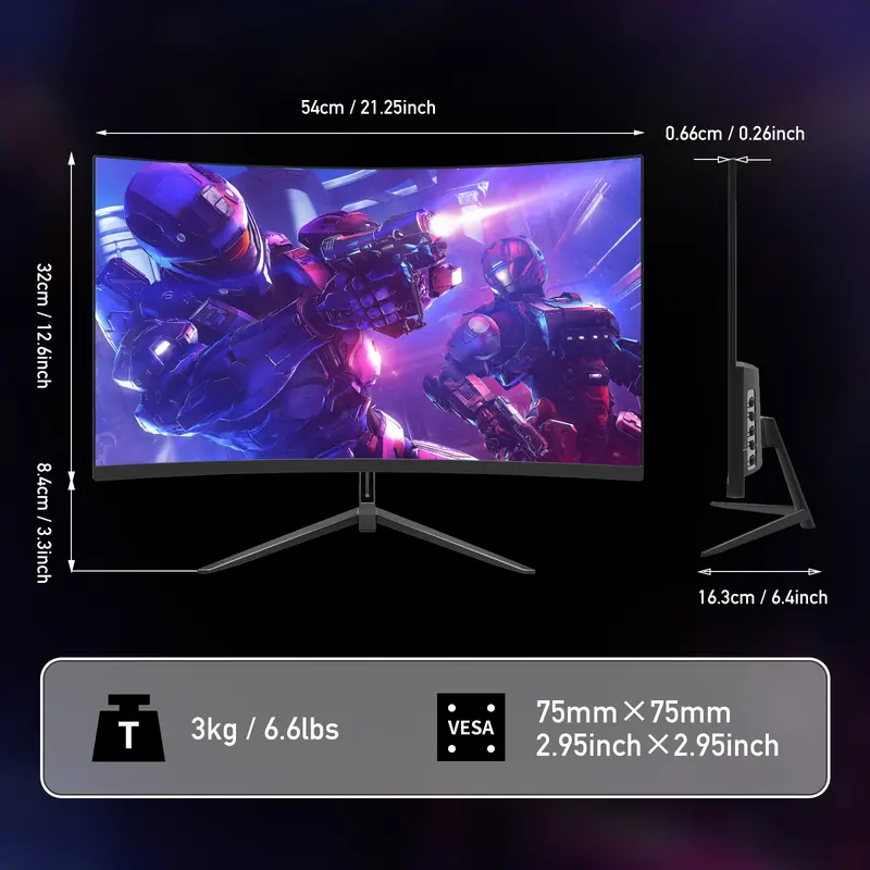 New 24" Curved Gaming Monitor, FHD 1080P, 180Hz Refresh Rate, 1ms Response, AMD FreeSync, Ultra-Slim Design, HDMI/DP, VESA Mountable 