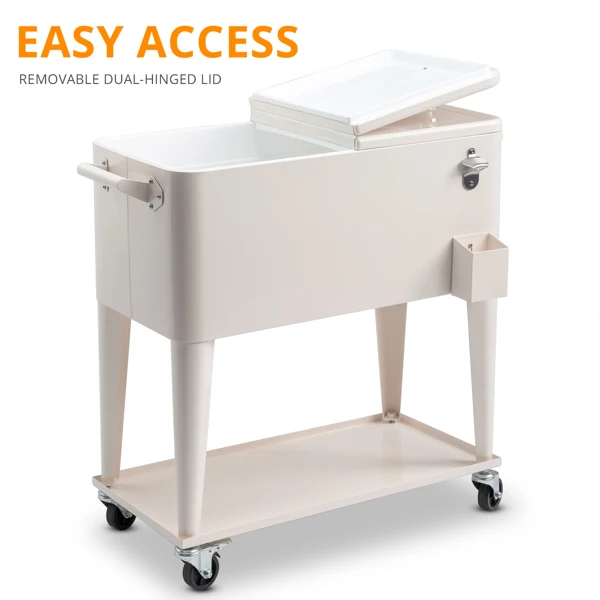 40L Portable Long Rectangle Plastic Cooler Box with Iron Legs 87.5x38.5x91cm Milk White Freezing & Insulating for Cans