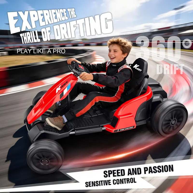 Akeleo 24V Electric Drift Go Kart for Kids (3–8 Years) – Rear-Wheel Drive, One-Button Start, MP3 Music, Supercar Frame & Safety Seat Belt