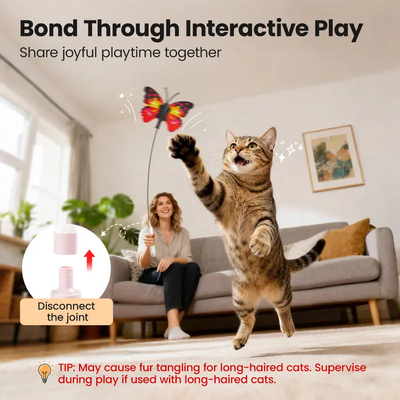 Potaroma Spinning Butterfly Cat Toy Wand – Rechargeable Electric Touch-Activated Interactive Cat Teaser with Suction Cup, Self-Play & Handheld Modes, Durable Automatic Play for Indoor Kittens and Cats #SummerVibes #petlovers