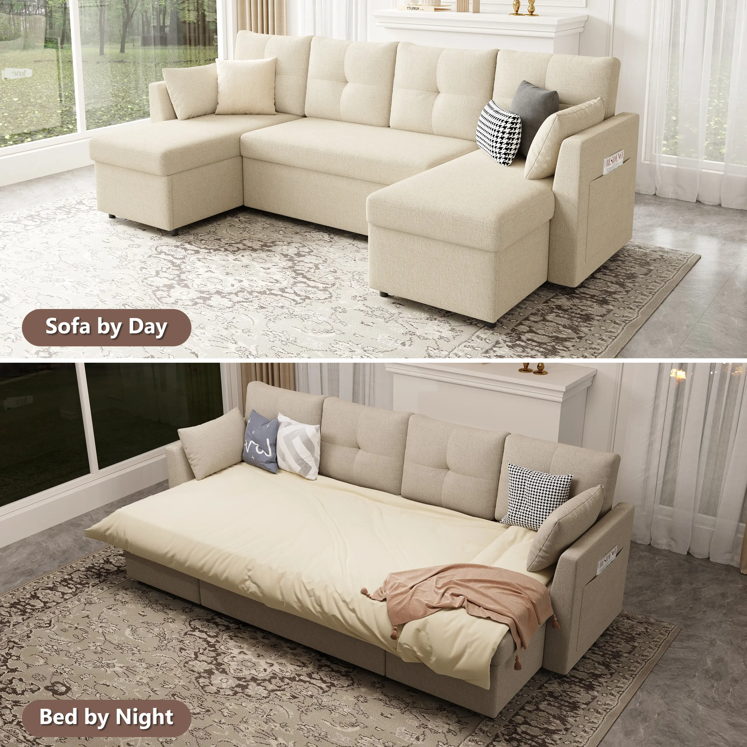 Oversized 110 Inch Sleeper Sofa Bed with Storage