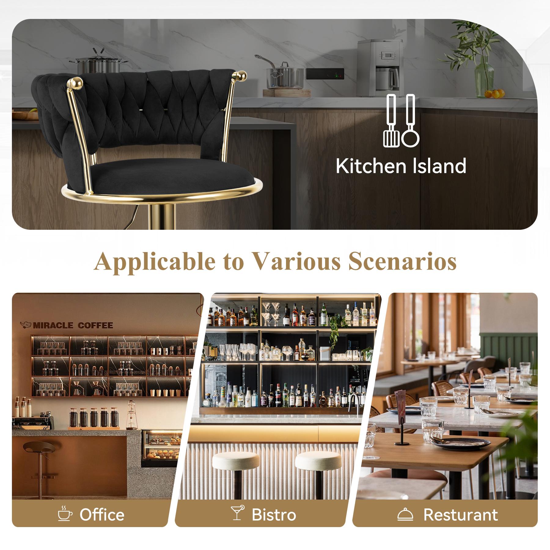 Velvet Bar Stools, Counter Height Bar Stools with Low Back, Gold Swivel Bar Stool for Kitchen Island, 360&deg; Swivel Bar Chairs for Kitchen Island,Bar Pub