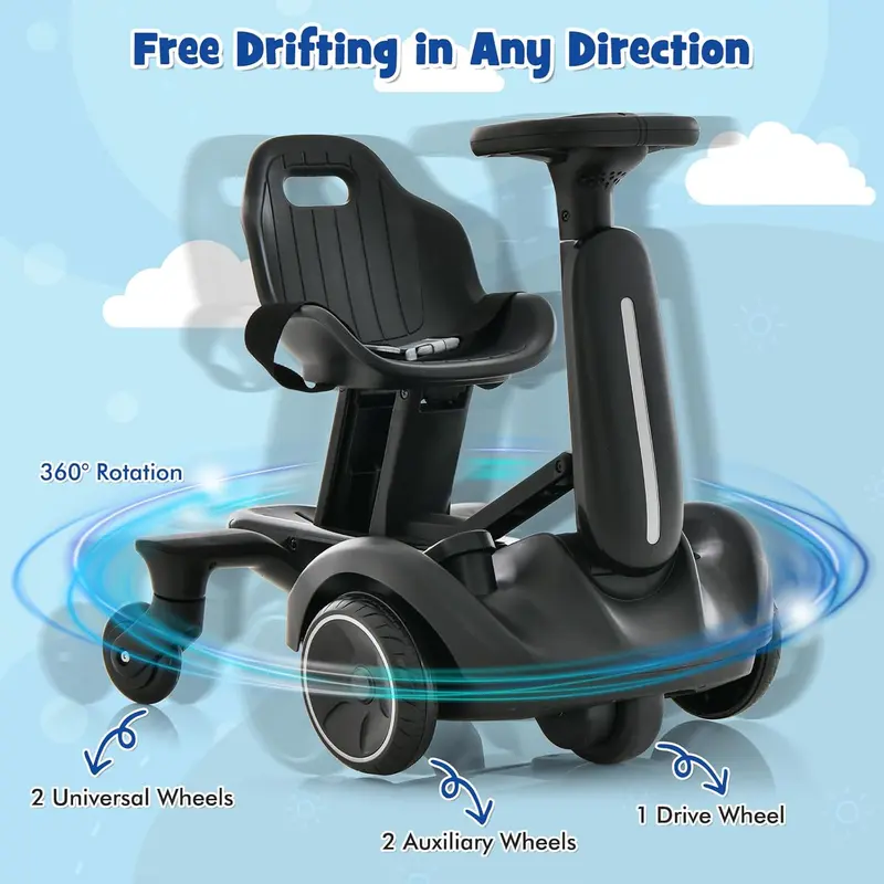 Costzon 6V Electric Ride On Car - Kids Drift Go Kart for 3+, 360-Degree Spin, 2-Position Adjustable Seat (Up-Down/Front-Back), 2.6-3 MPH Max Speed, Horn & Engine Sounds, Outdoor Kids Stuff, Cool Gifts for Toddlers, Kids Outdoor Play, Outdoor Gadgets